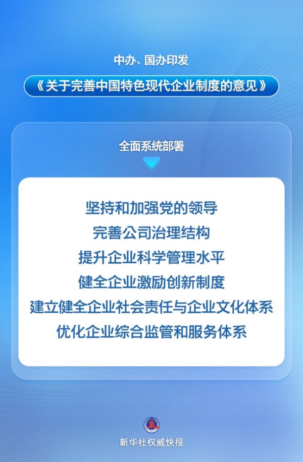 融金牛 中办、国办印发《关于完善中国特色现代企业制度的意见》